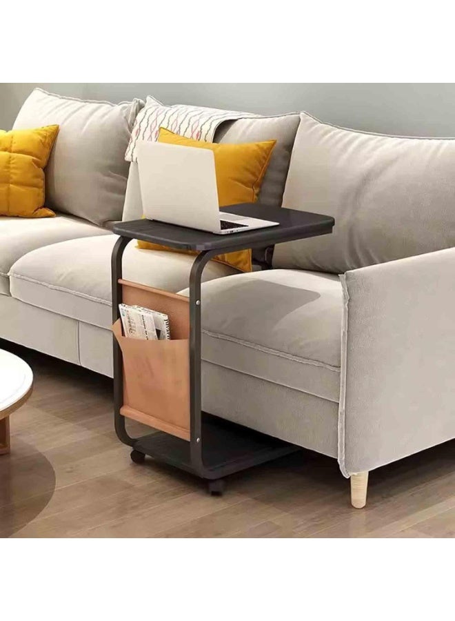 DubaiGallery Portable Sofa Side Table with Magazine Rack and Storage Shelf, Contemporary Black Finish, Smooth Rolling Wheels, Space-Efficient Home Organizer, 40×29×60 cm - Image 3